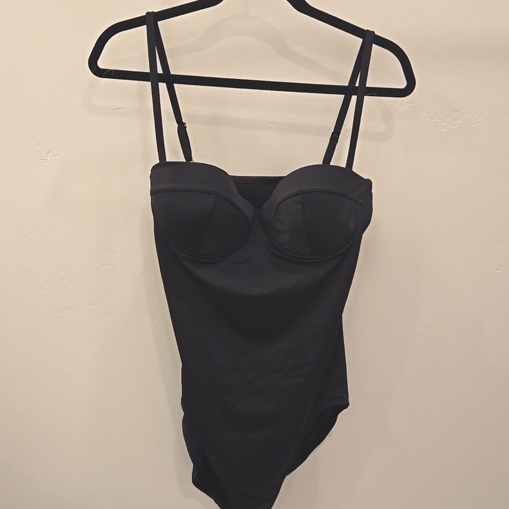 **FREE** Solid Black One Piece Bathing Suit Swimsuit L
